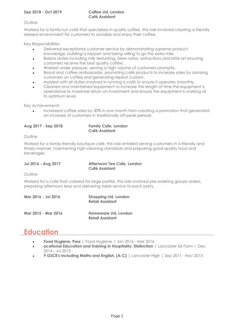 Cafe Worker CV-2