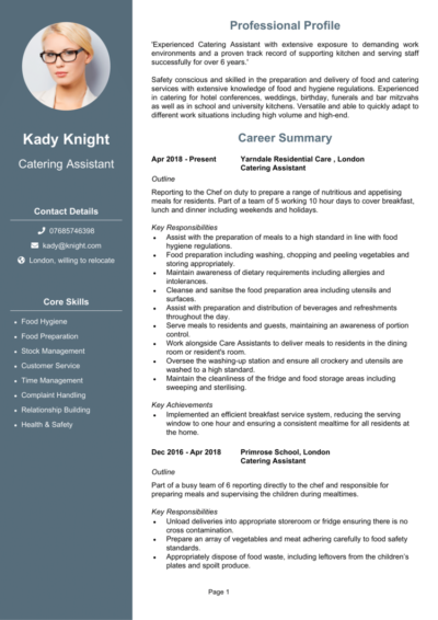Catering assistant CV examples