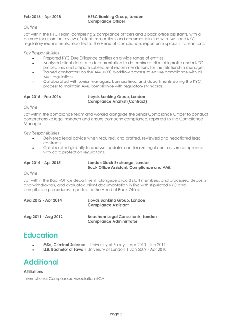 Compliance Officer CV-2