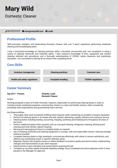 Private: Personal Services CV examples