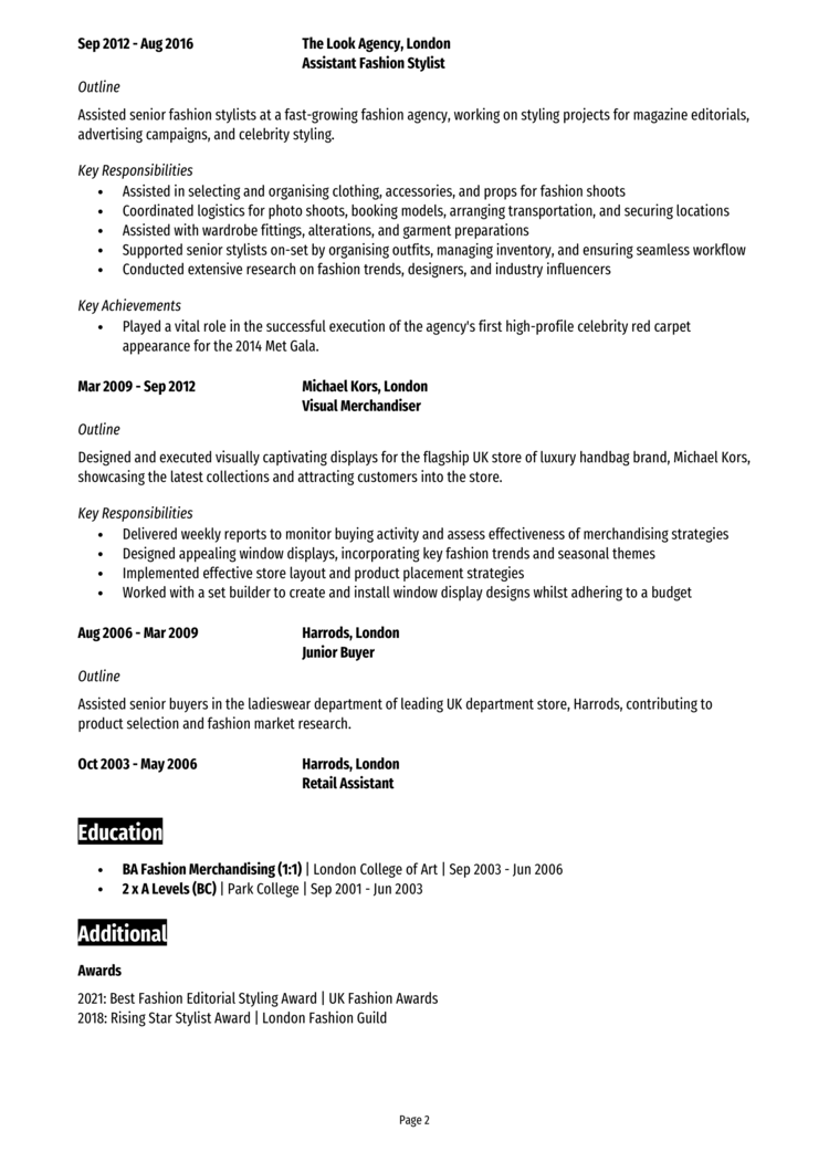 Fashion Stylist CV 2