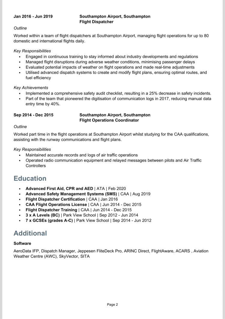 Flight Dispatcher CV 2