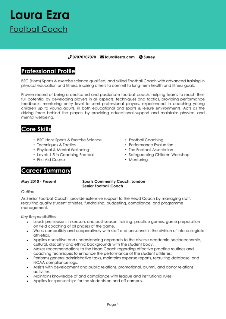 Football Coach CV