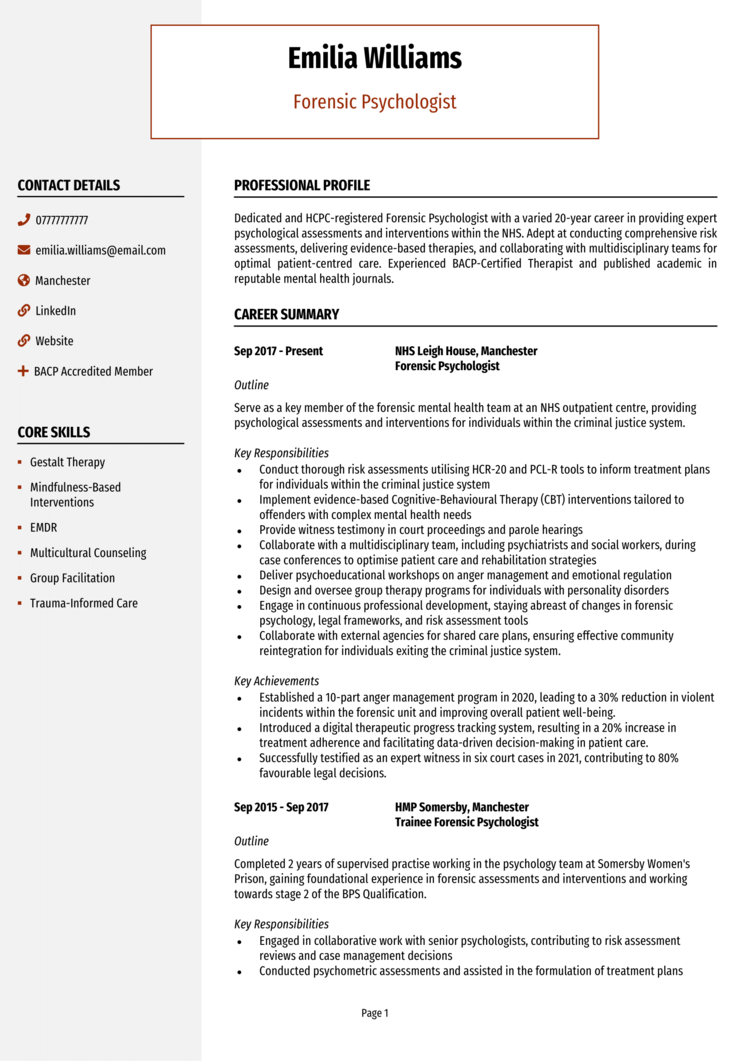 Forensic Psychologist CV