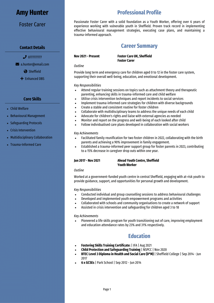 Foster Carer CV