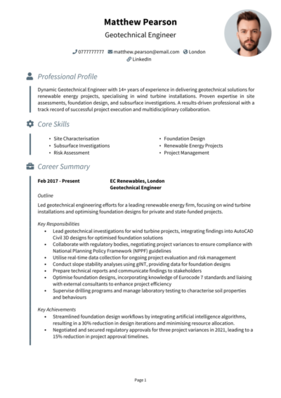 Geotechnical Engineer CV example