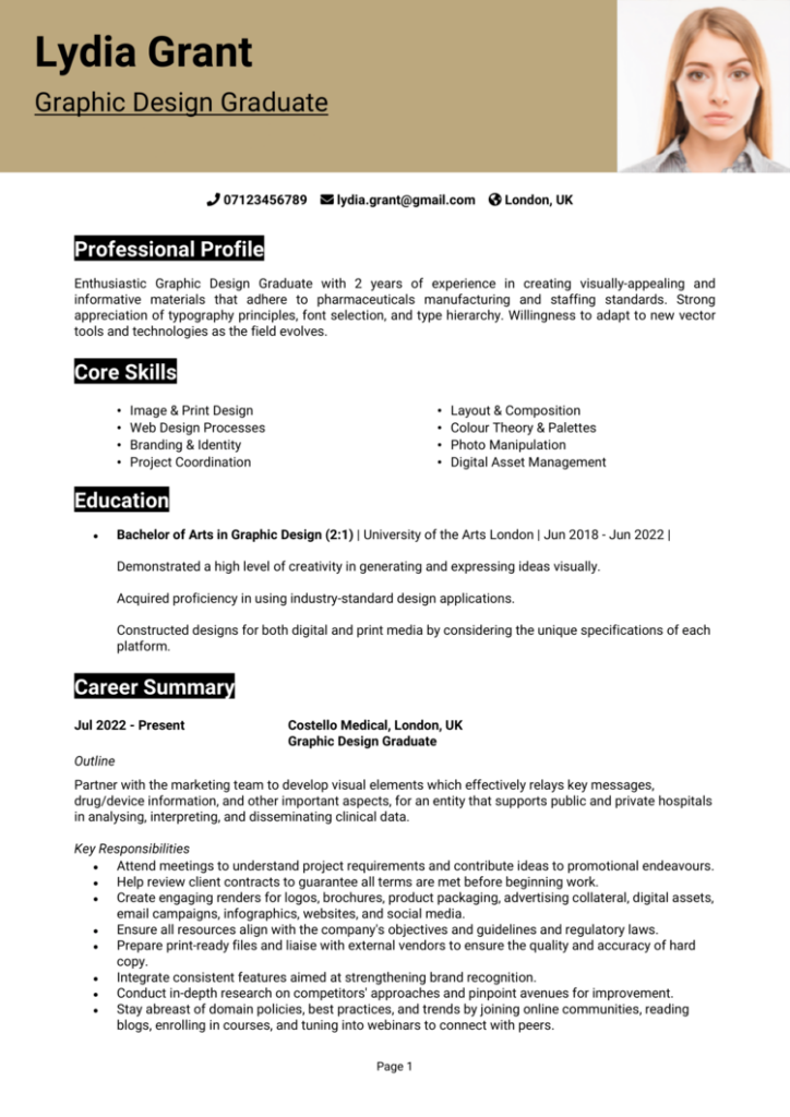 Designer blank CV template