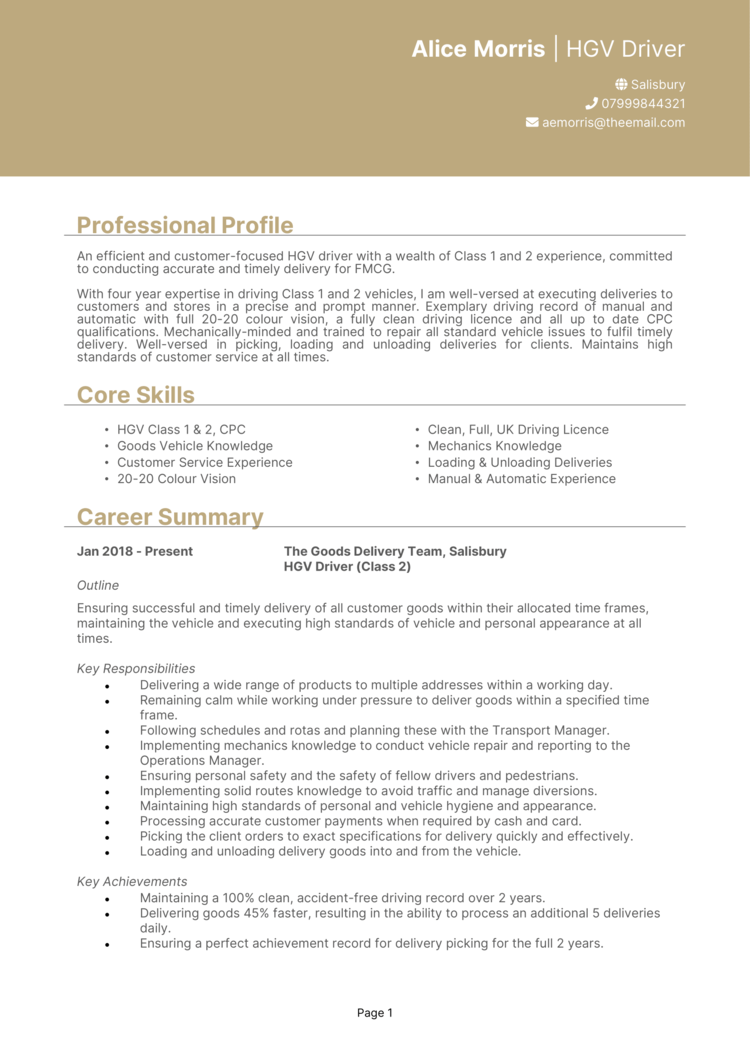 HGV Driver CV-1