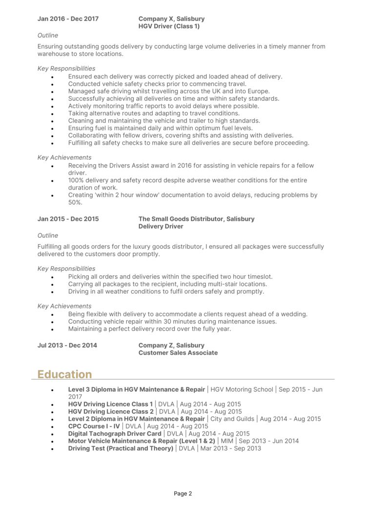 HGV Driver CV-2