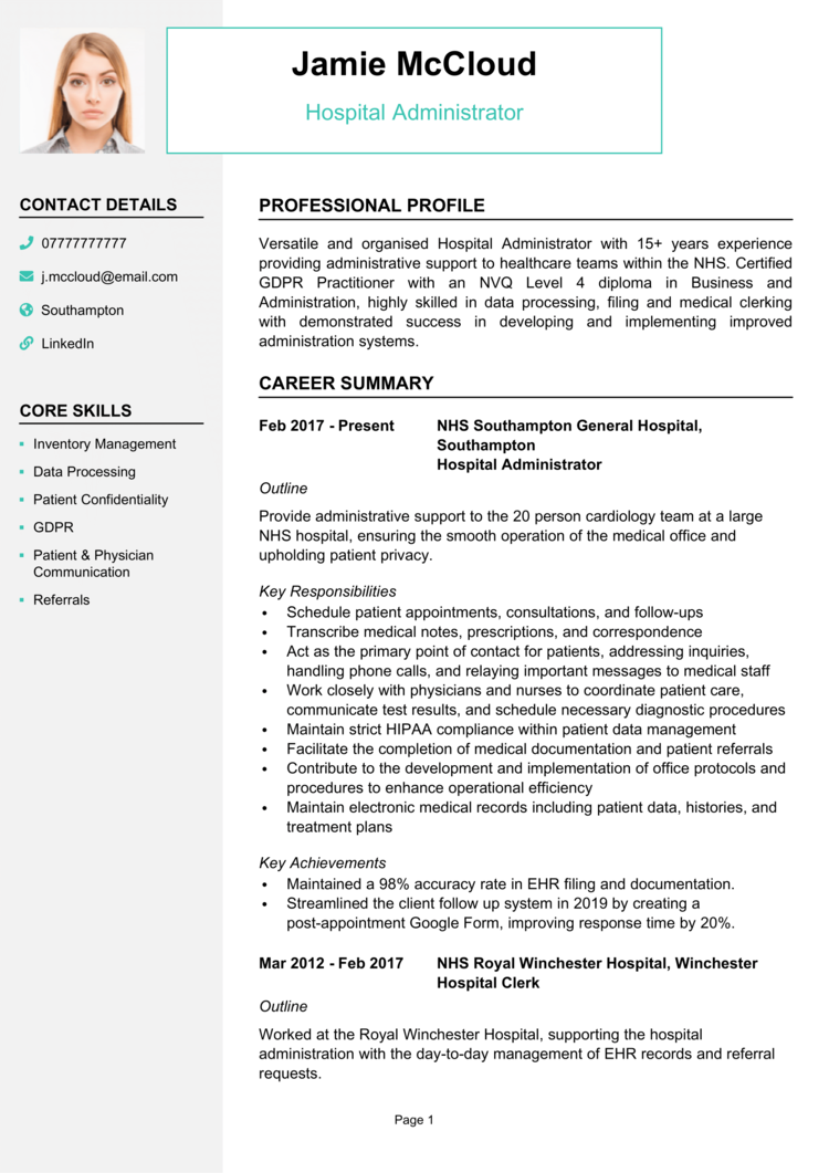Hospital Administrator CV 1
