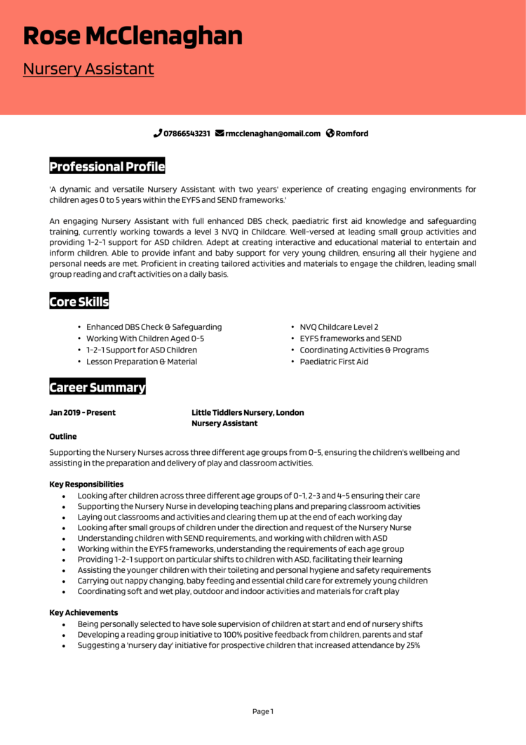 Nursery Assistant CV-1
