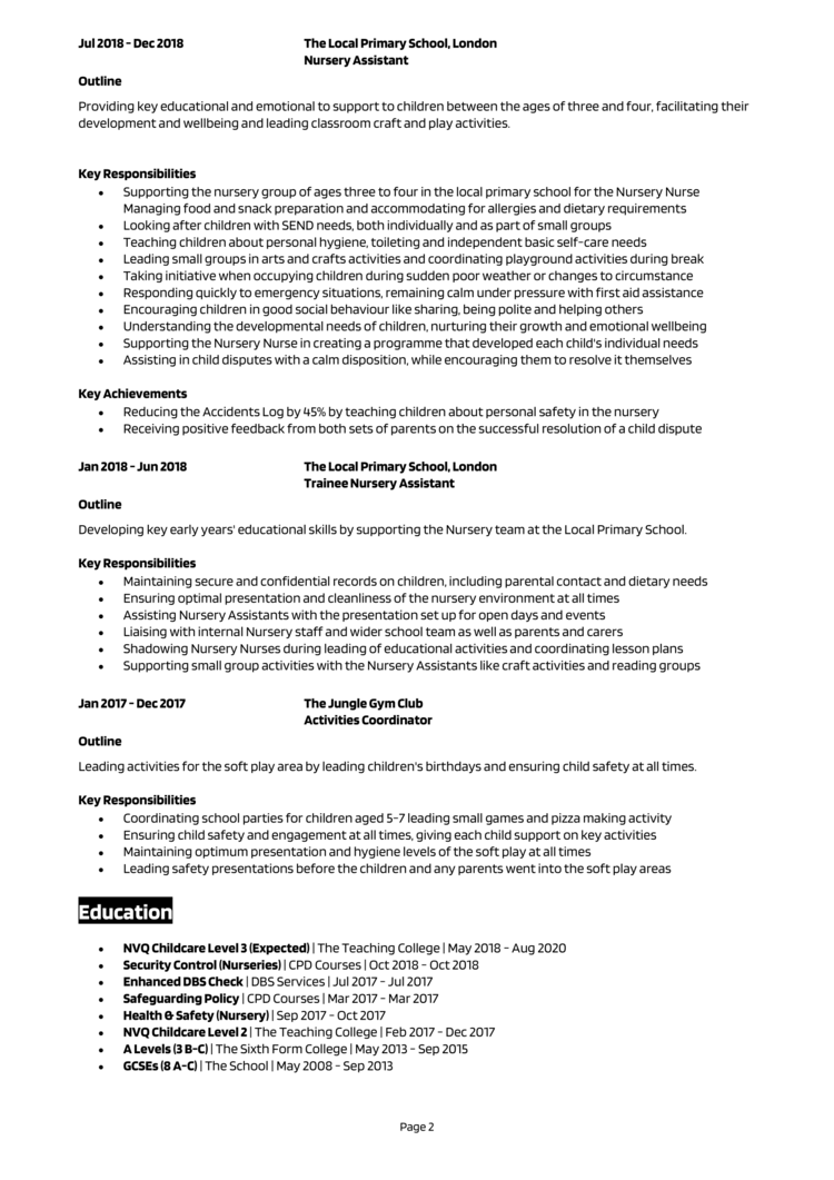 Nursery Assistant CV-2