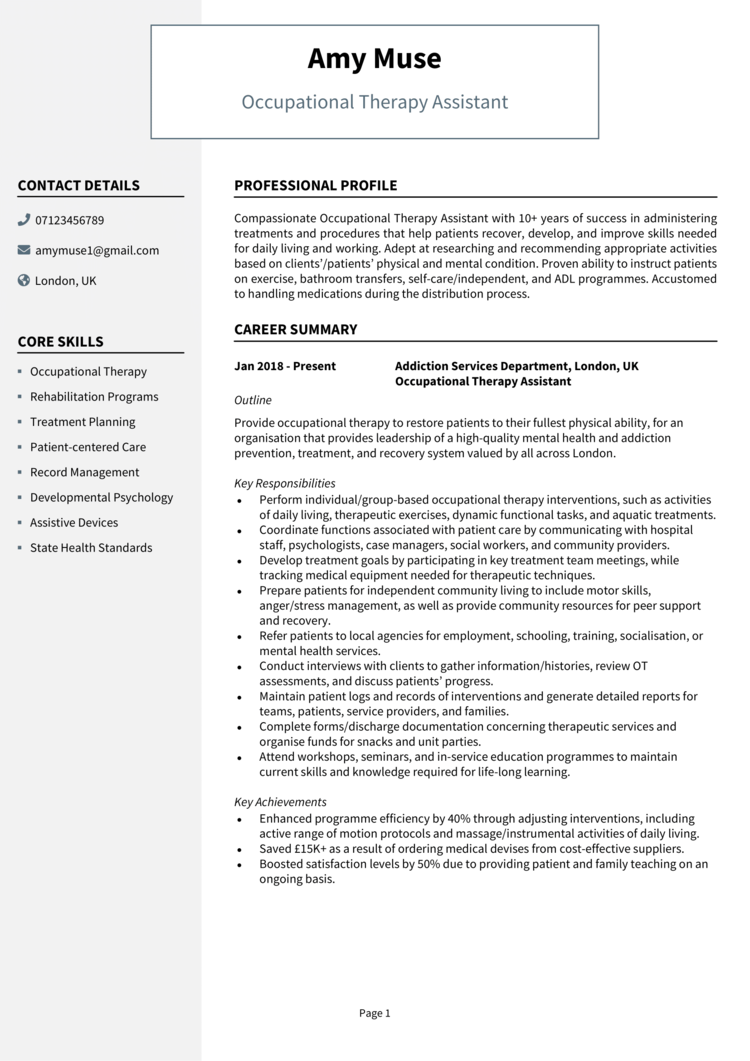 Occupational Therapy Assistant CV