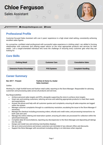 Shop Assistant CV examples