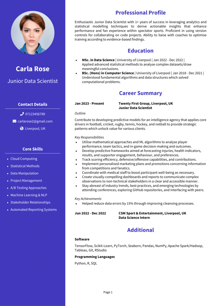 Junior Data Scientist CV