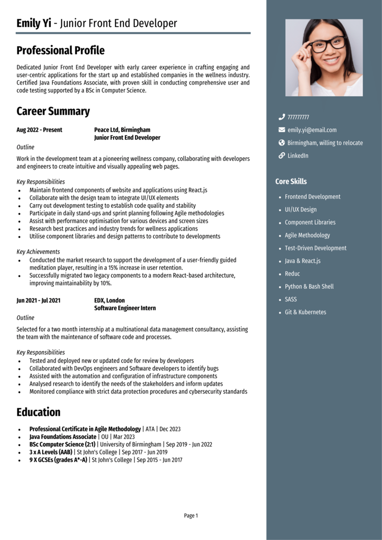 Junior Front End Developer CV