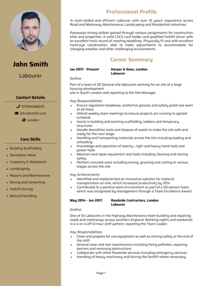 Labourer CV examples