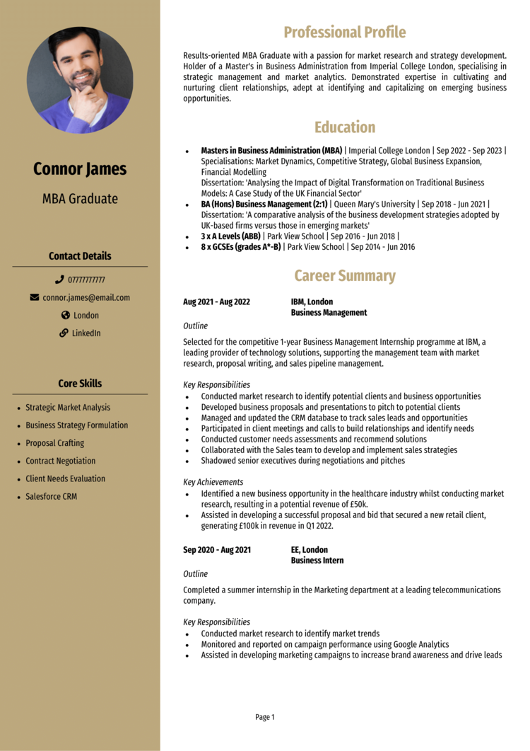 MBA Graduate CV 1