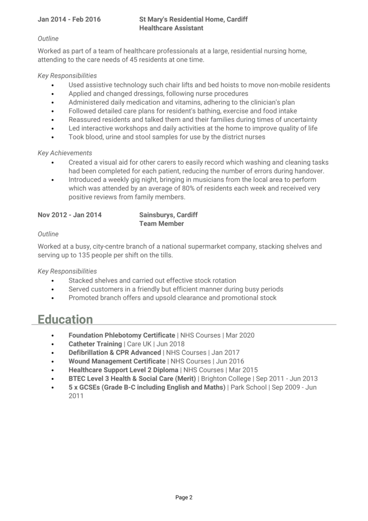 NHS Healthcare Assistant CV 2