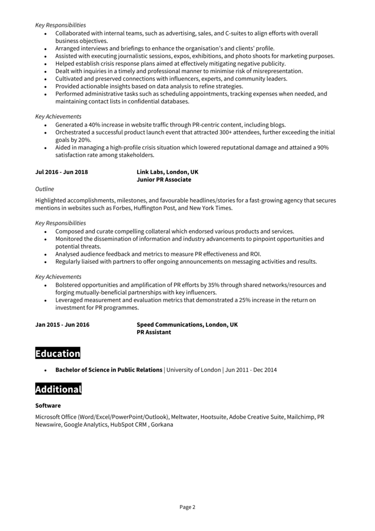 PR Executive CV 2