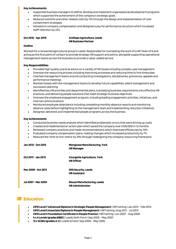Senior HR Business Partner CV-2