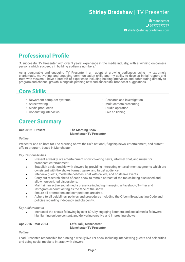 TV Presenter CV-1