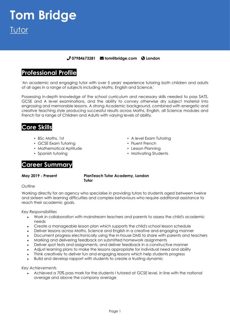Tutor CV