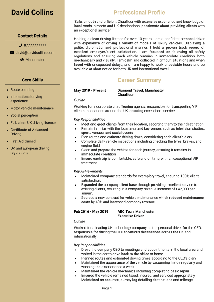 Chauffeur CV Chauffeur CV