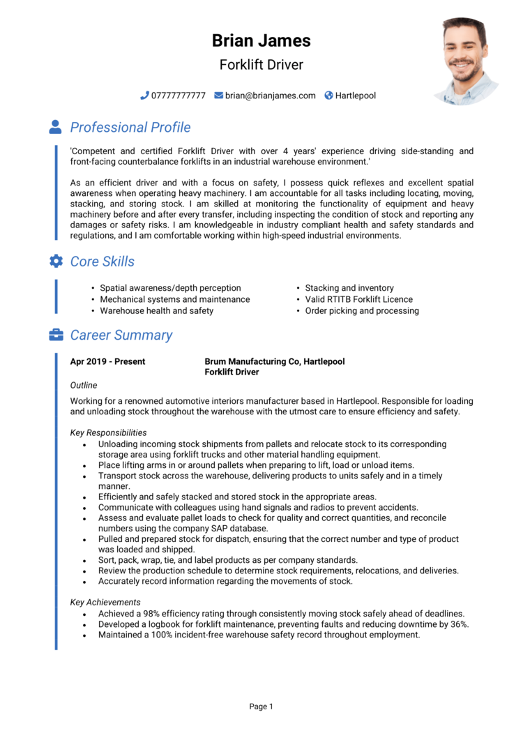 Forklift Driver CV-1