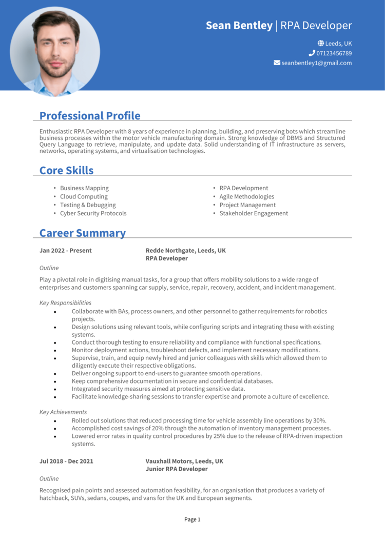 RPA Developer CV 1