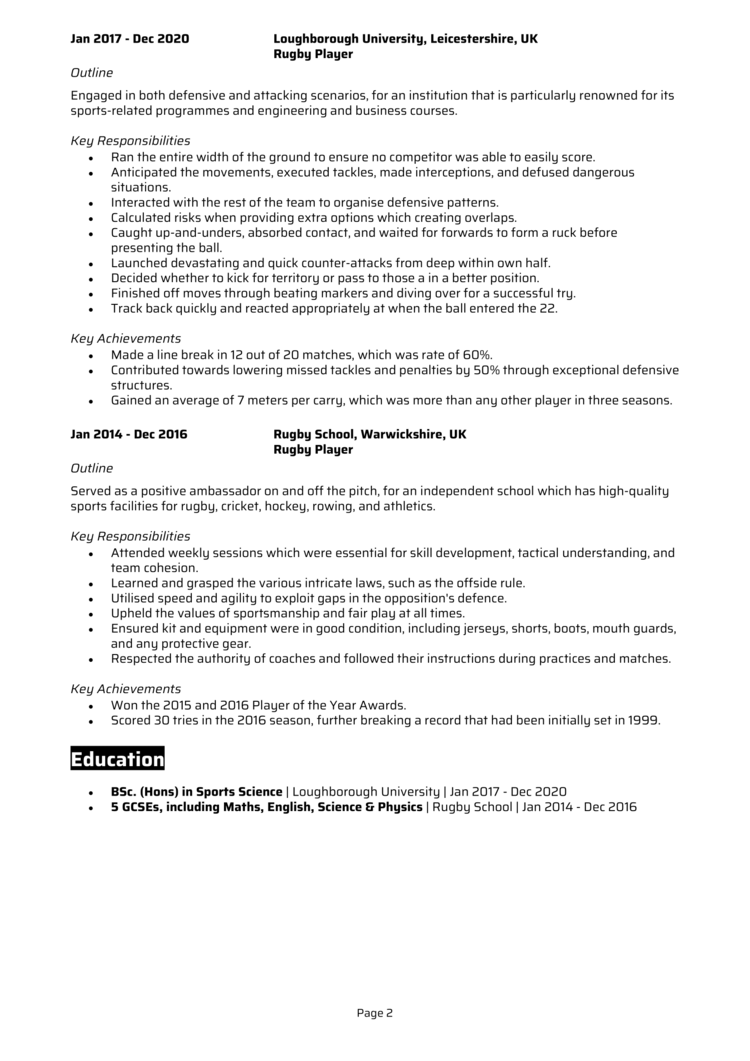 Rugby Player CV 2