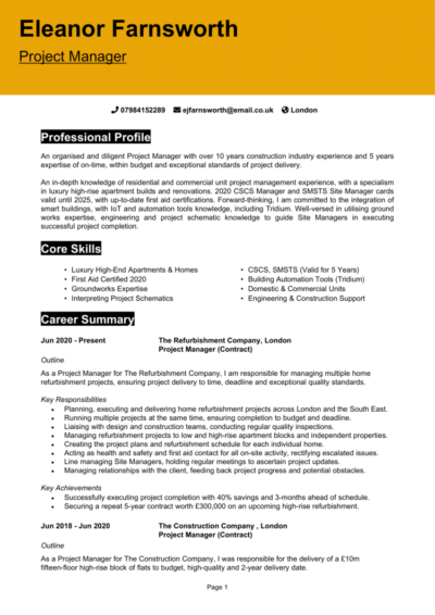 Contractor CV examples