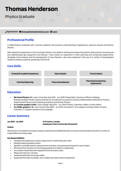 Physics Graduate CV example