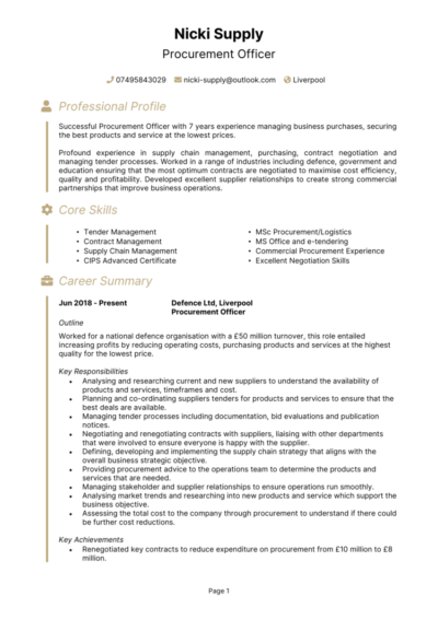 Procurement Officer CV example