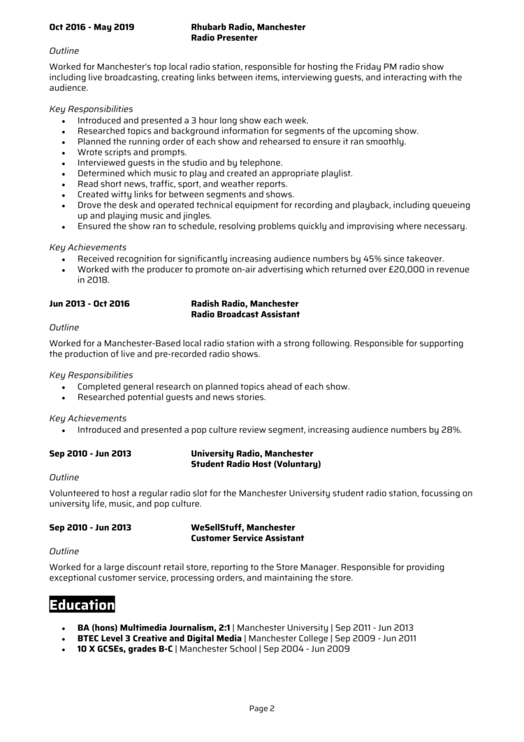 Radio Presenter CV-2