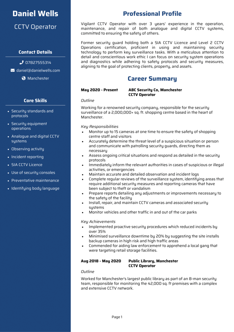 CCTV Operator CV