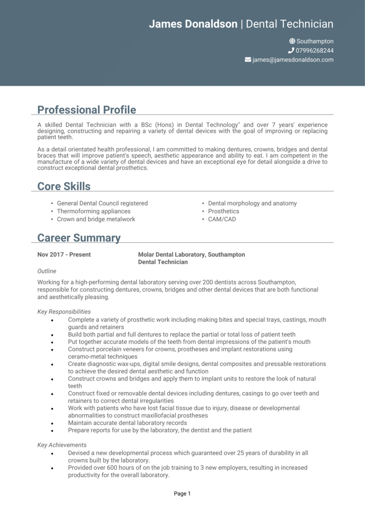 Dental Technician CV