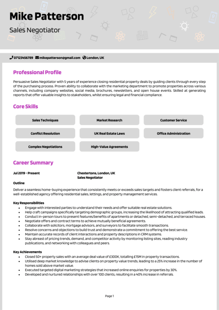 Sales blank CV template