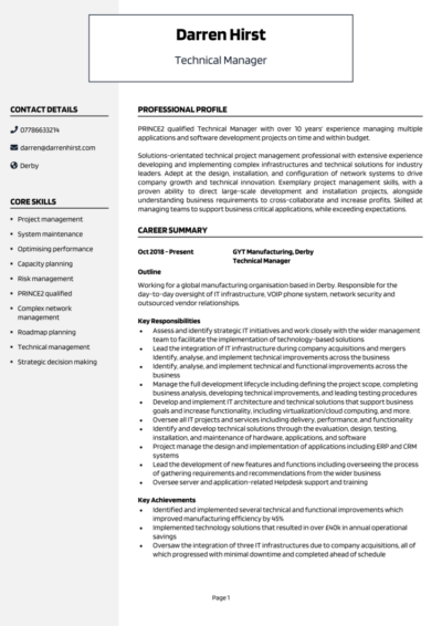 Technical CV examples