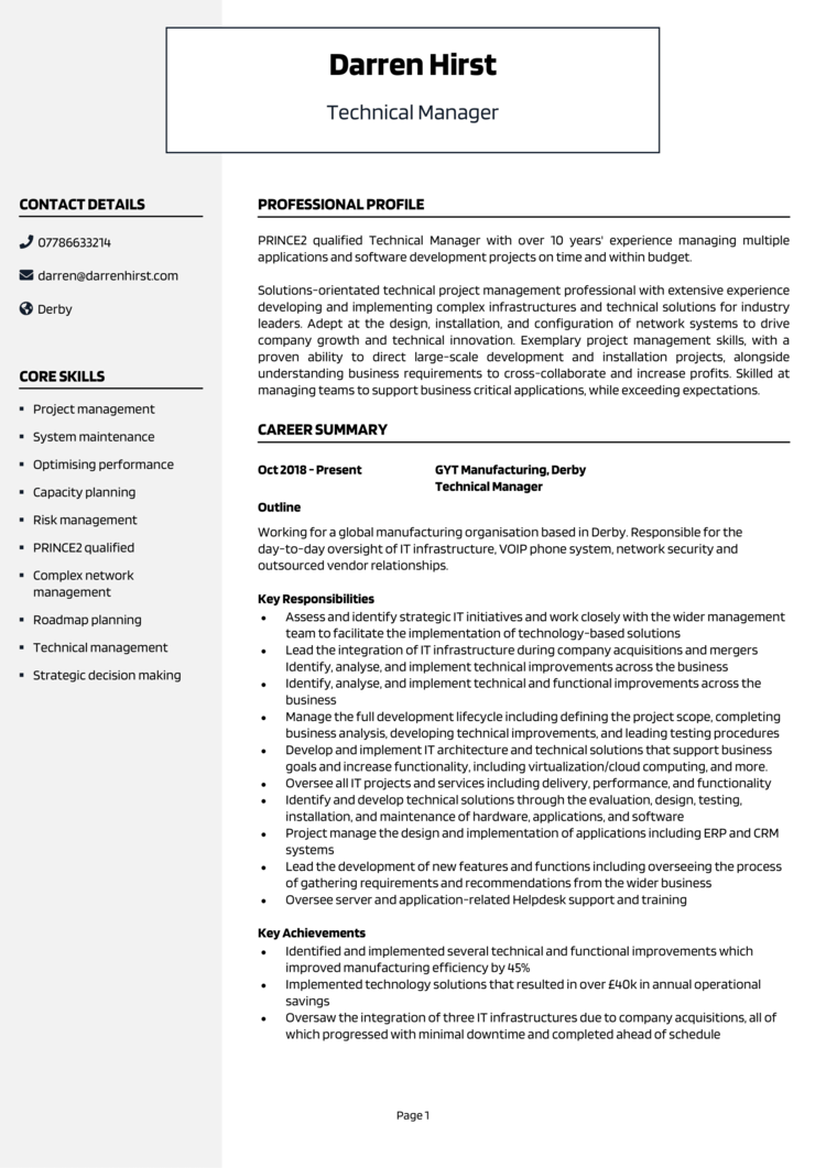Technical Manager CV