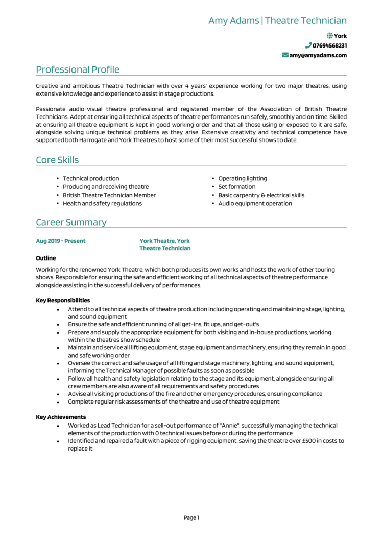 Theatre Technician CV