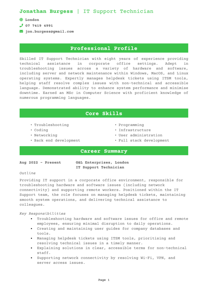 Tech PDF CV template