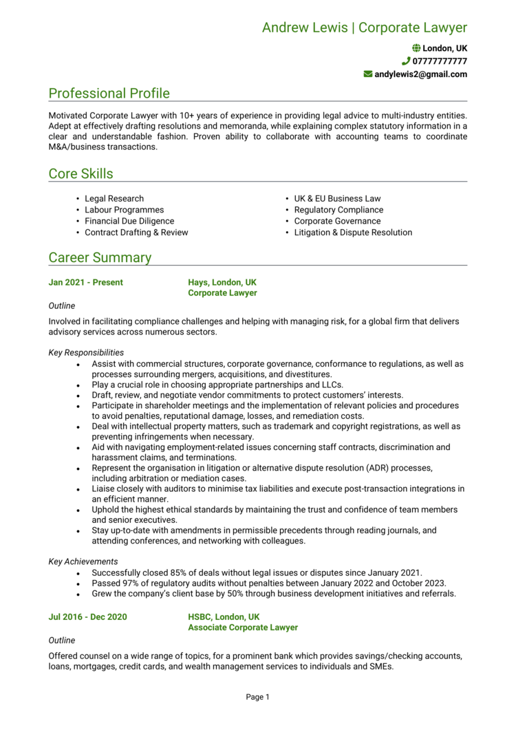 Corporate Lawyer CV