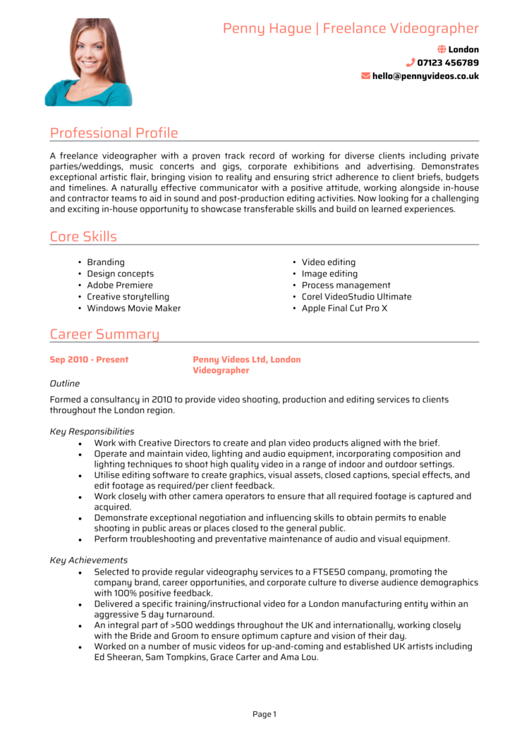 Freelance Videographer CV
