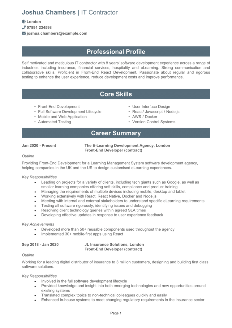 IT Contractor CV 2-1 IT Contractor CV
