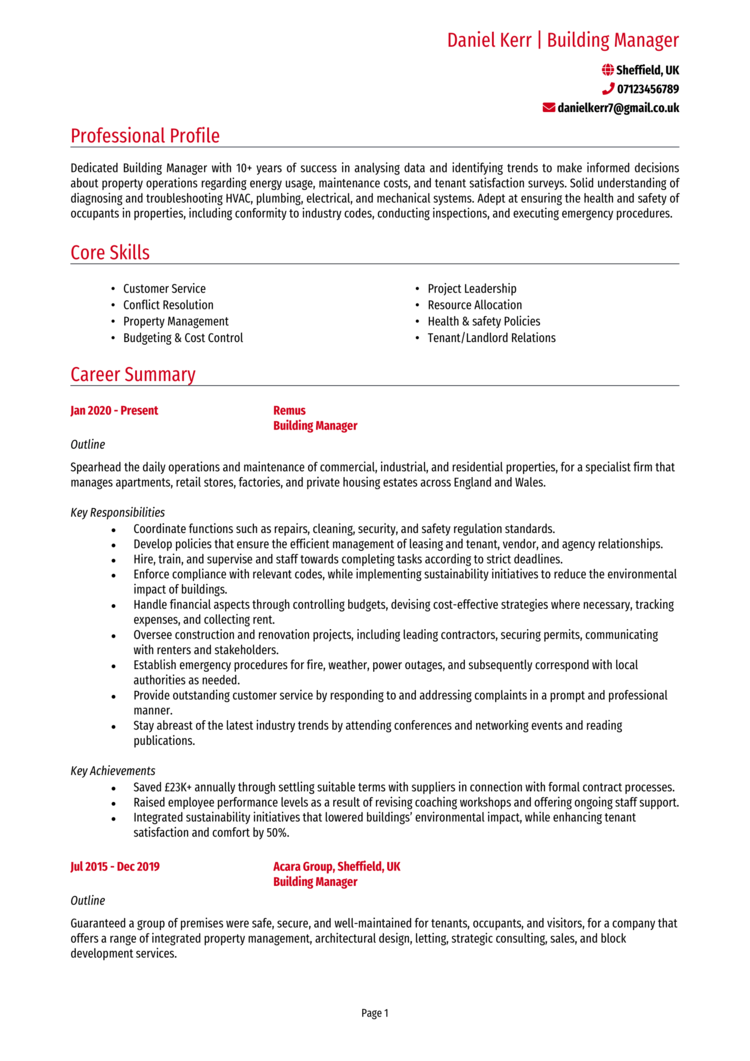 Building Manager CV