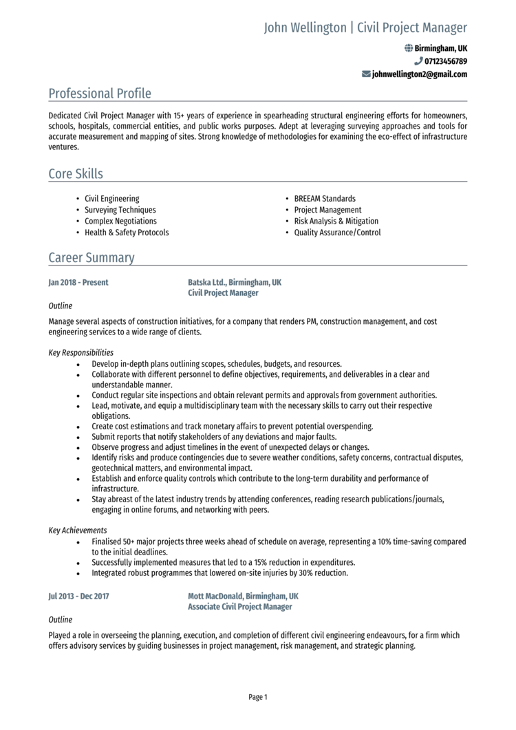 Civil Project Manager CV