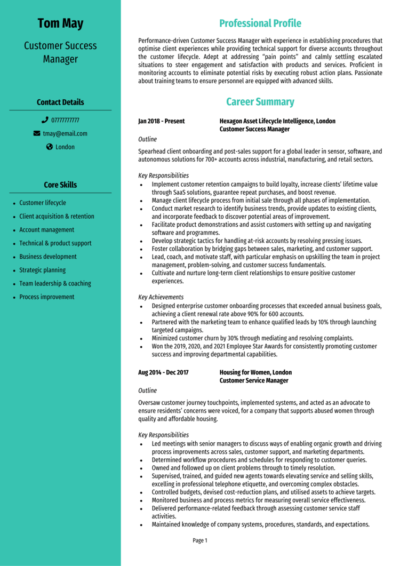 Customer Success Manager CV examples