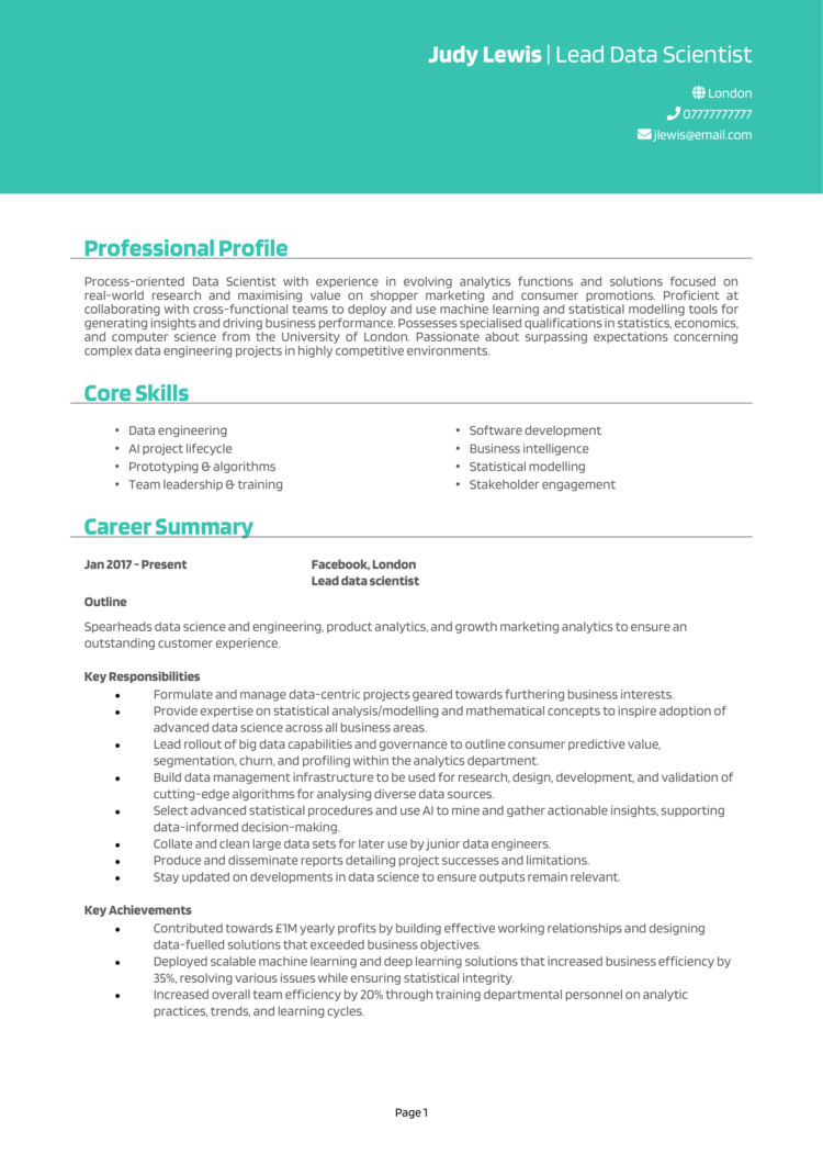 Lead Data Scientist CV