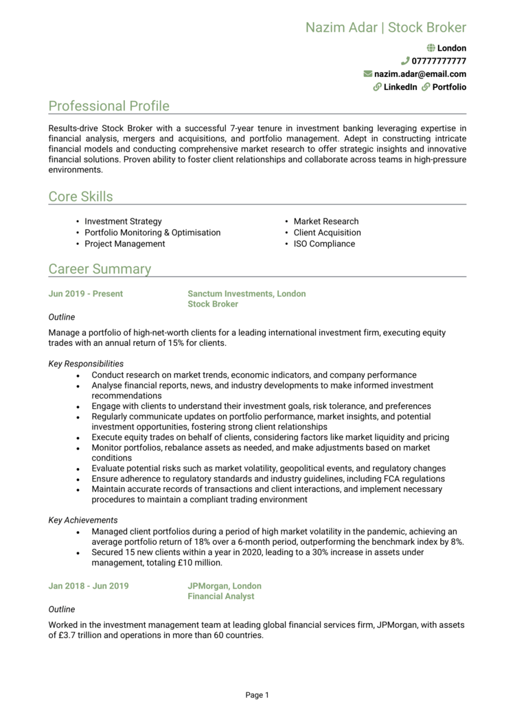 Stock Broker CV